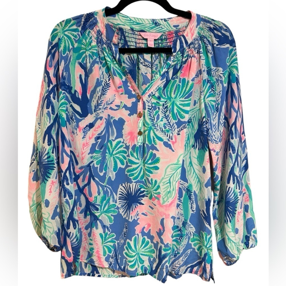 Lilly Pulitzer Blue and Pink Floral Top